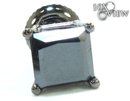 14K Black Gold Princess Cut Prong Black Diamond Earrings, photo 3 of 6