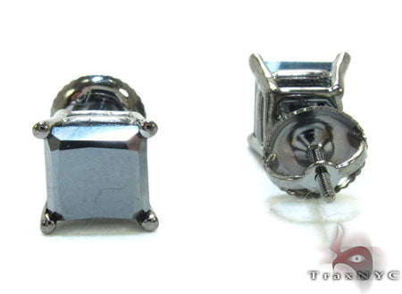 14K Black Gold Princess Cut Prong Black Diamond Earrings, photo 4 of 6