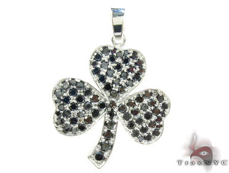 White Gold Round Cut Prong Black Diamond Clover Pendant 24855 - Image 1
