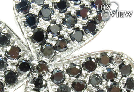 White Gold Round Cut Prong Black Diamond Clover Pendant 24855 - Image 3