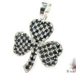 White Gold Round Cut Prong Black Diamond Clover Pendant 24855 - Image 4