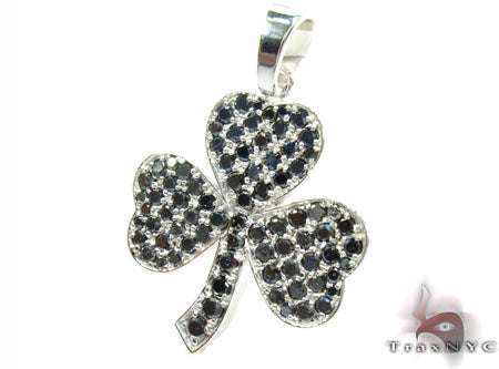 White Gold Round Cut Prong Black Diamond Clover Pendant 24855 - Image 4