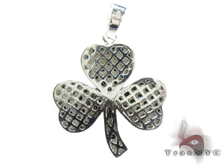 White Gold Round Cut Prong Black Diamond Clover Pendant 24855 - Image 5