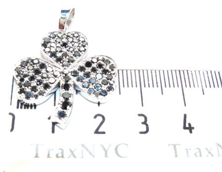 White Gold Round Cut Prong Black Diamond Clover Pendant 24855 - Image 6