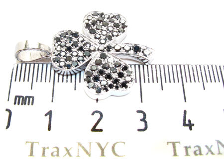White Gold Round Cut Prong Black Diamond Clover Pendant 24855 - Image 7