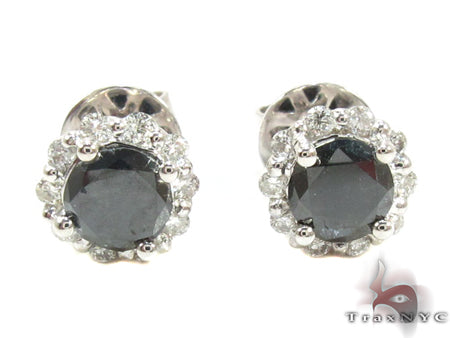 14K white gold earrings with black diamond centers and white diamond halos