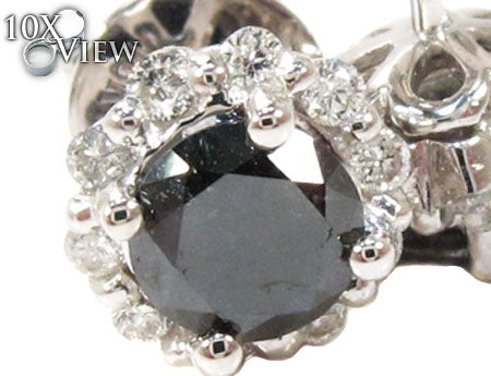 14K White Gold Round Cut Prong Black and White Diamond Earrings, photo 3 of 6