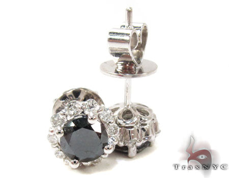 14K White Gold Round Cut Prong Black and White Diamond Earrings, photo 4 of 6