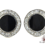 White Gold Round Cut Prong Diamond Onyx Earrings 24681 - Image 1