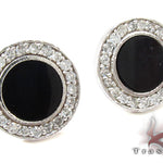 White Gold Round Cut Prong Diamond Onyx Earrings 24681 - Image 2
