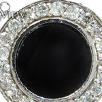 White Gold Round Cut Prong Diamond Onyx Earrings 24681 - Image 3