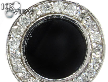 10K White Gold Round Cut Prong Diamond Onyx Earrings, photo 3 of 6