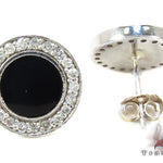 White Gold Round Cut Prong Diamond Onyx Earrings 24681 - Image 4