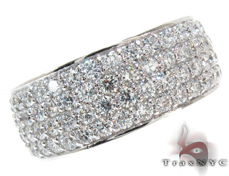 White gold men's ring covered in round prong-set diamonds across the band