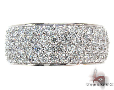 White gold men's ring with multiple round cut prong-set diamonds covering the band
