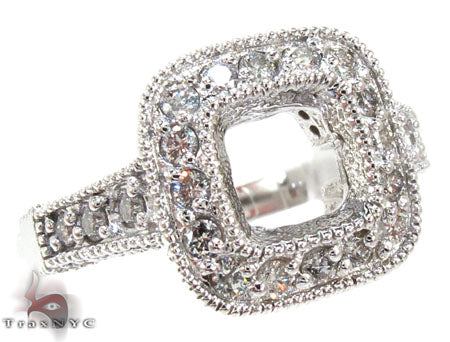 White Gold Round Princess Cut Prong Diamond Semi Mount Ring 25101 - Image 1