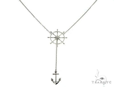 White Gold Wheel And Anchor Chain Necklace 66073 - Image 1