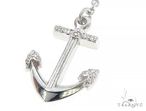White Gold Wheel And Anchor Chain Necklace 66073 - Image 5