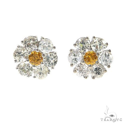 White Sapphire Orange Center Flower Earrings 67144 - Image 1