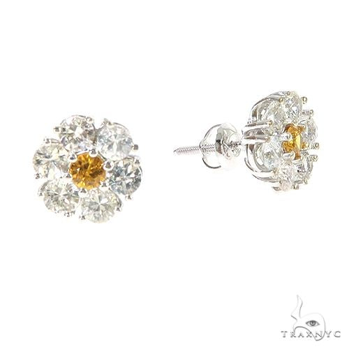 White Sapphire Orange Center Flower Earrings 67144 - Image 2
