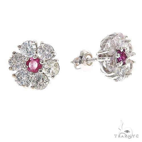 14K Gold Frost Blossom Flower Sapphire Earrings, photo 2 of 4