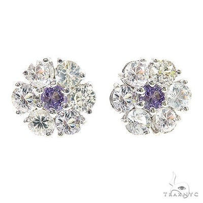 Frosted Iris Sapphire Flower Earrings 67131 - Image 1