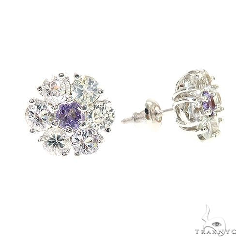 Frosted Iris Sapphire Flower Earrings 67131 - Image 2