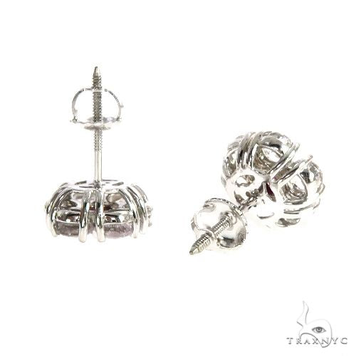 14K White Gold Frosted Flame Sapphire Flower Earrings, view 3