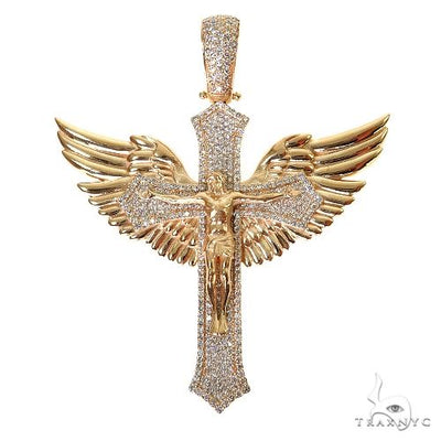 14K Gold Wings of Faith Diamond Jesus Cross Pendant