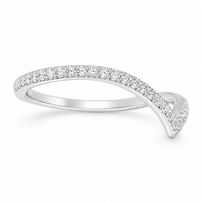 14k white gold chevron wedding band with pave diamonds