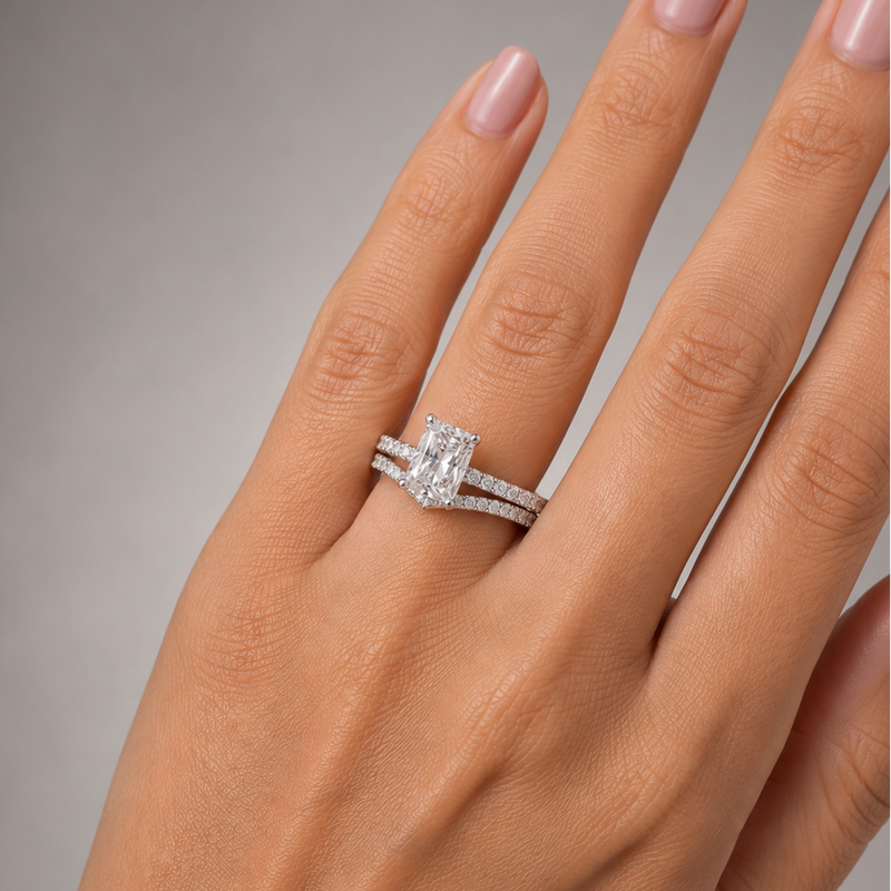14k white gold chevron wedding band with pave diamonds