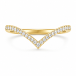 14k yellow gold chevron wedding band with pave diamonds
