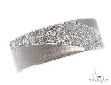 Men's white gold wrap wedding band with pavé diamond accents and brushed finish.