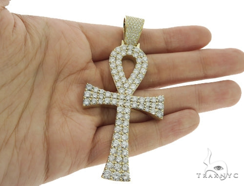 14K Gold XL Ankh Pave Diamond Pendant, 10 CT | TraxNYC