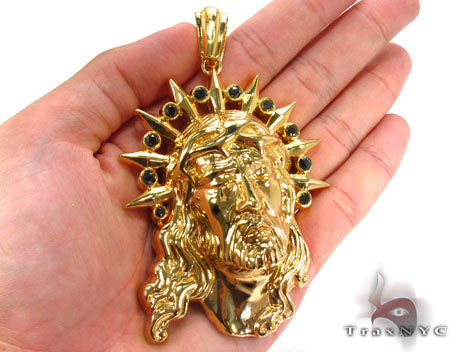 Black Diamond XL Jesus Head Pendant, Gold-Dipped | TraxNYC