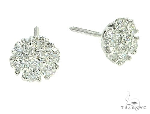 14K White Gold Diamond Stud Flower Earrings 16801 - Image 2