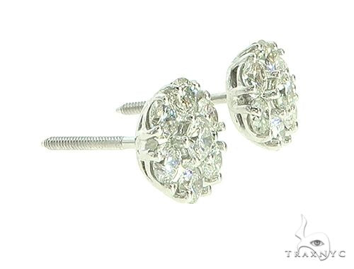 14K White Gold Diamond Stud Flower Earrings 16801 - Image 3