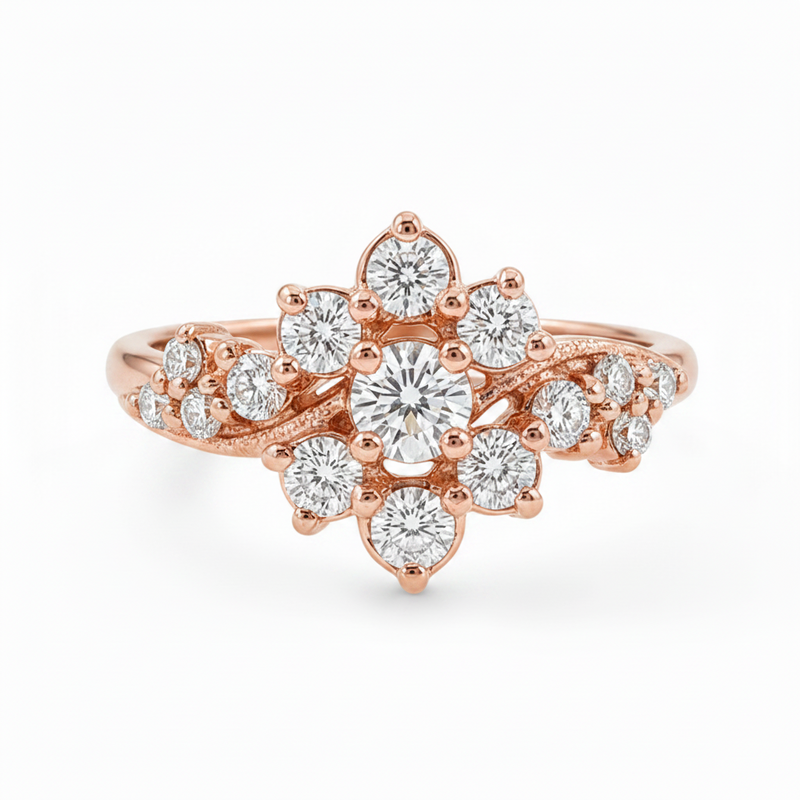 YG Flower Bouquet Ring in 14K gold, view 2