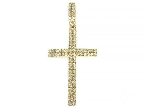 14K yellow gold cross pendant with two rows of sparkling diamonds, men's jewelry