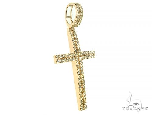 14K yellow gold cross pendant with two rows of sparkling diamonds, men's jewelry