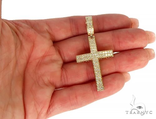 14K Gold Diamond Cross Pendant 66176 | TraxNYC