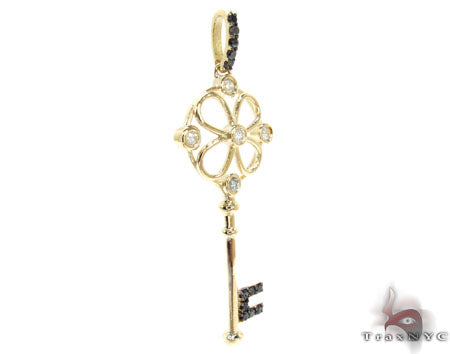Yellow Gold Round Cut Bezel Prong Diamond Key Pendant 23907 - Image 2