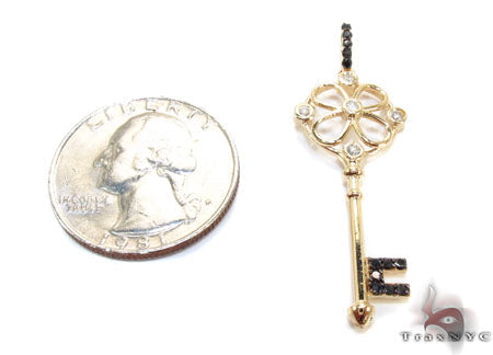 Yellow Gold Round Cut Bezel Prong Diamond Key Pendant 23907 - Image 6