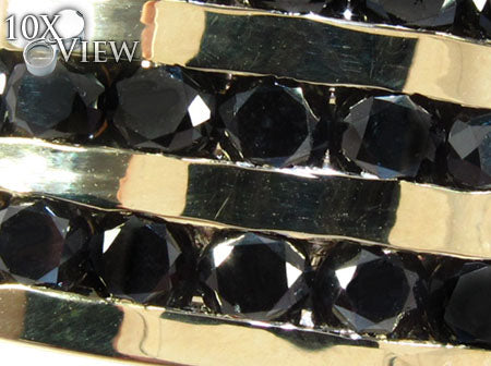 10K Yellow Gold Round Cut Channel 3 Row Black Diamond Ring, photo 3 of 8