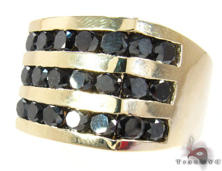 10K Yellow Gold Round Cut Channel 3 Row Black Diamond Ring, photo 4 of 8