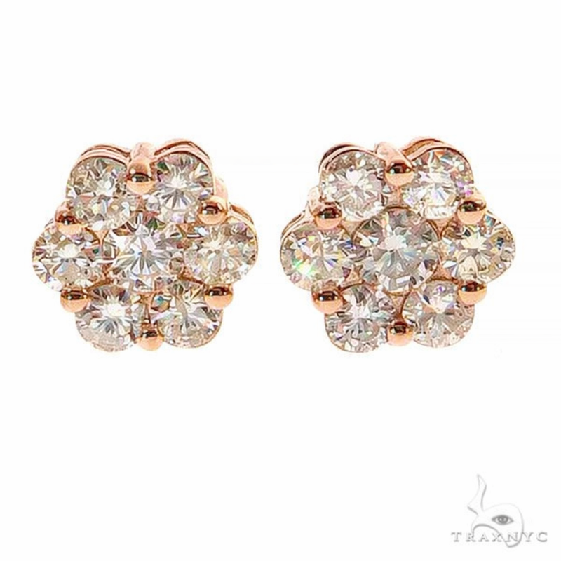 Round Cut Stud Flower Earrings 305 in 14K gold, view 2