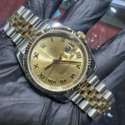 Rolex DateJust 36mm | Two Tone Yellow Gold | Champagne Roman Dial | 116233
