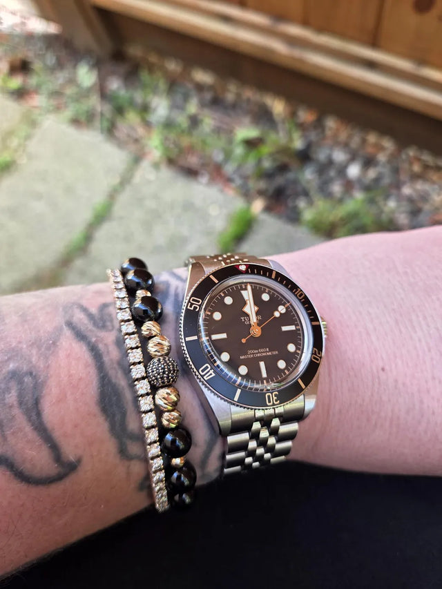 Brent L. wearing the 14K Gold Bead Accent Bracelet 70032