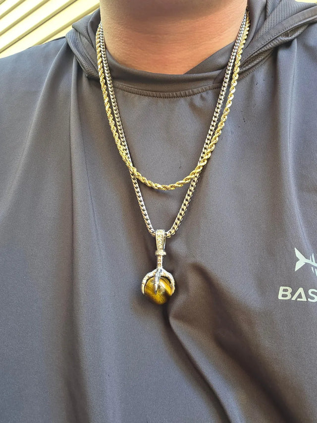 Brent L. wearing the Limited Quantity Silver Eagle Claw Tiger's Eye Pendant with Lab-Grown Diamonds 71558