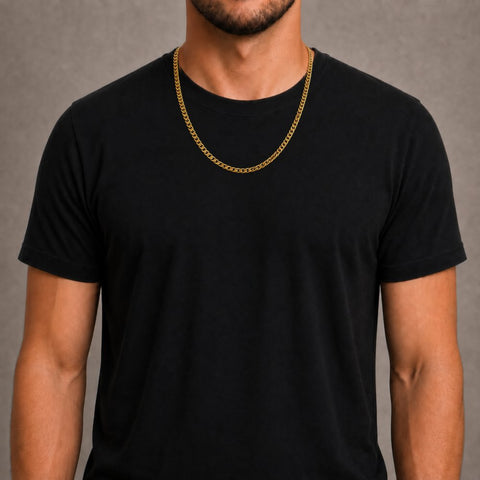 Miami Cuban chain, 5 mm, 22 inches, average build, TraxNYC chain guide